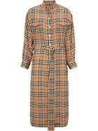 Burberry Vintage Check Silk Tie-waist Shirt Dress - Yellow