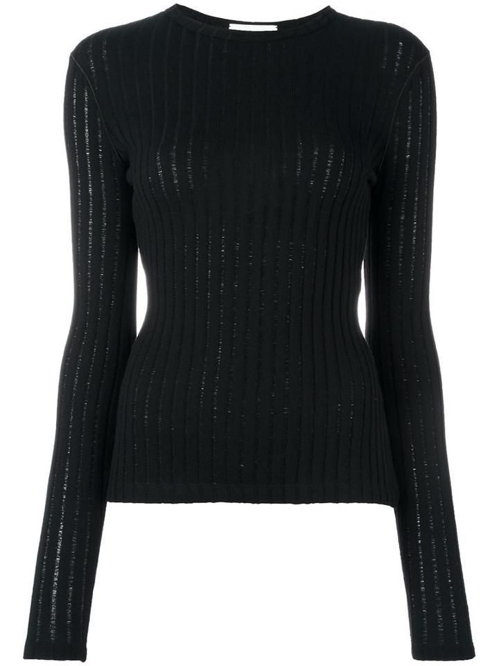 Paco Rabanne Round Neck Ribbed Blouse, Women's, Size: 36, Black, Wool