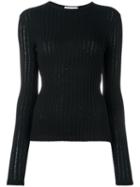 Paco Rabanne Round Neck Ribbed Blouse, Women's, Size: 36, Black, Wool