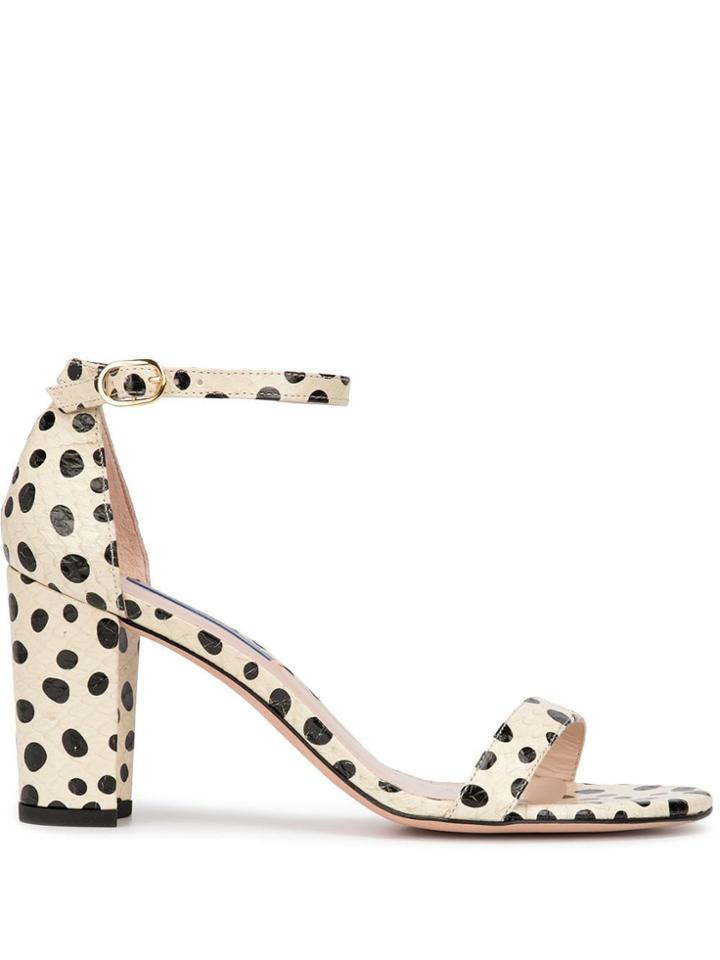 Stuart Weitzman Spot Print Block Heel Sandals - White