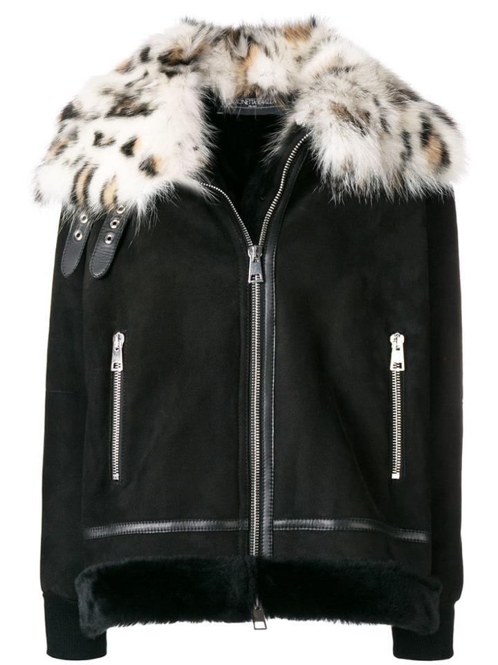 Simonetta Ravizza Leopard Fur Collared Jacket - Black