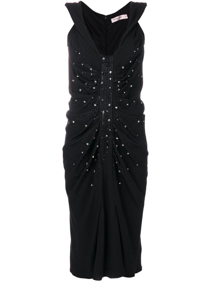 Christian Dior Vintage Embellished Ruched Dress - Black