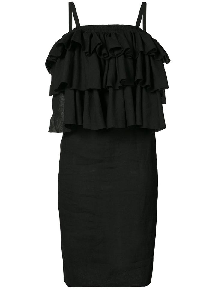 Martin Grant - Ruffled Shift Dress - Women - Linen/flax - 38, Black, Linen/flax