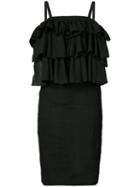 Martin Grant - Ruffled Shift Dress - Women - Linen/flax - 38, Black, Linen/flax