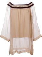 Alberta Ferretti Long Loose Fit Boat Neck Weave Detail Blouse, Women's, Size: 42, Nude/neutrals, Silk/cotton
