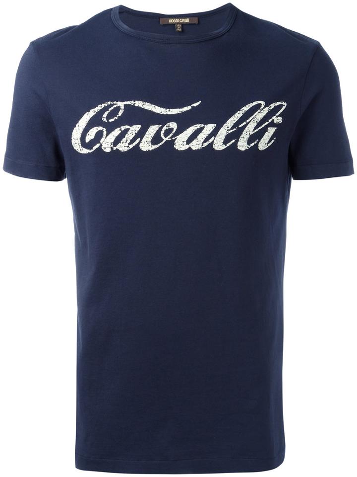 Roberto Cavalli Vintage Effect Logo T-shirt, Men's, Size: Medium, Blue, Cotton