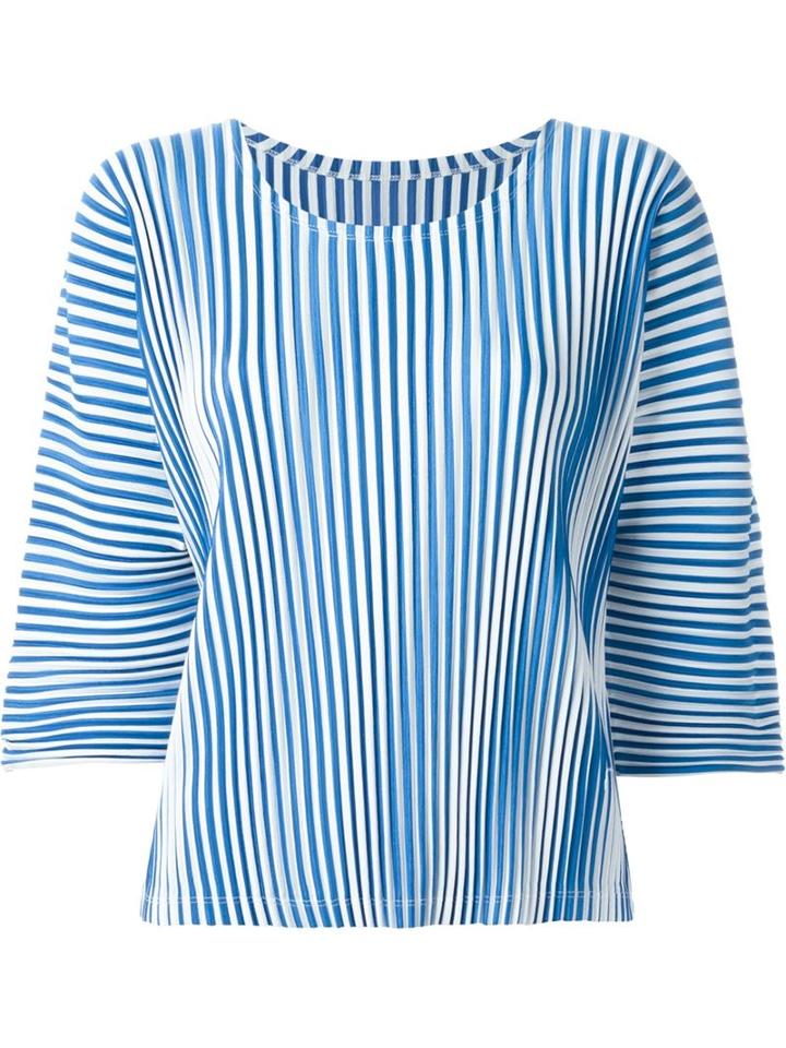 Pleats Please By Issey Miyake Striped 3/4 Sleeve Top