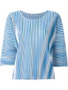 Pleats Please By Issey Miyake Striped 3/4 Sleeve Top