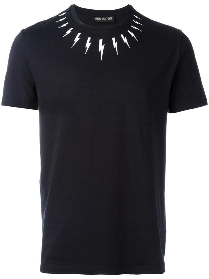 Neil Barrett Lightning Bolt Print T-shirt, Men's, Size: Medium, Blue, Cotton