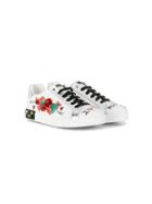 Dolce & Gabbana Kids Teen Floral Appliqués Sneakers - White