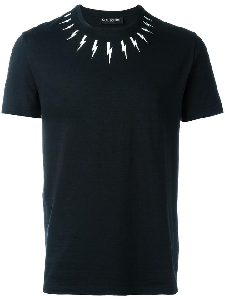 Neil Barrett Lightning Bolt Print T-shirt, Size: Medium, Blue, Cotton