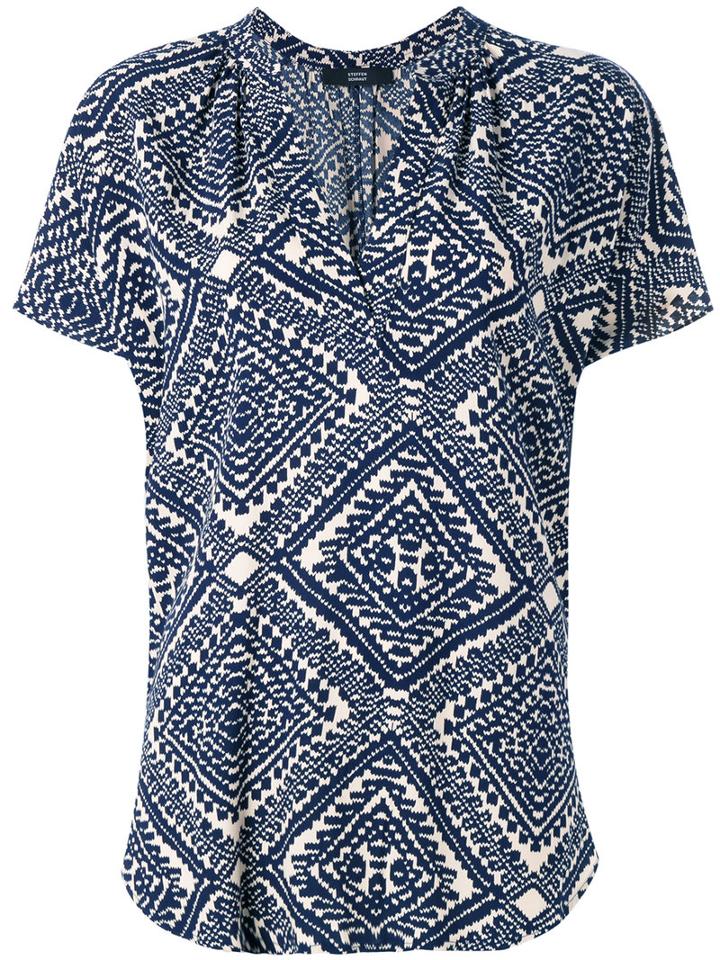 Steffen Schraut - Printed V-neck Blouse - Women - Viscose - 40, Blue, Viscose
