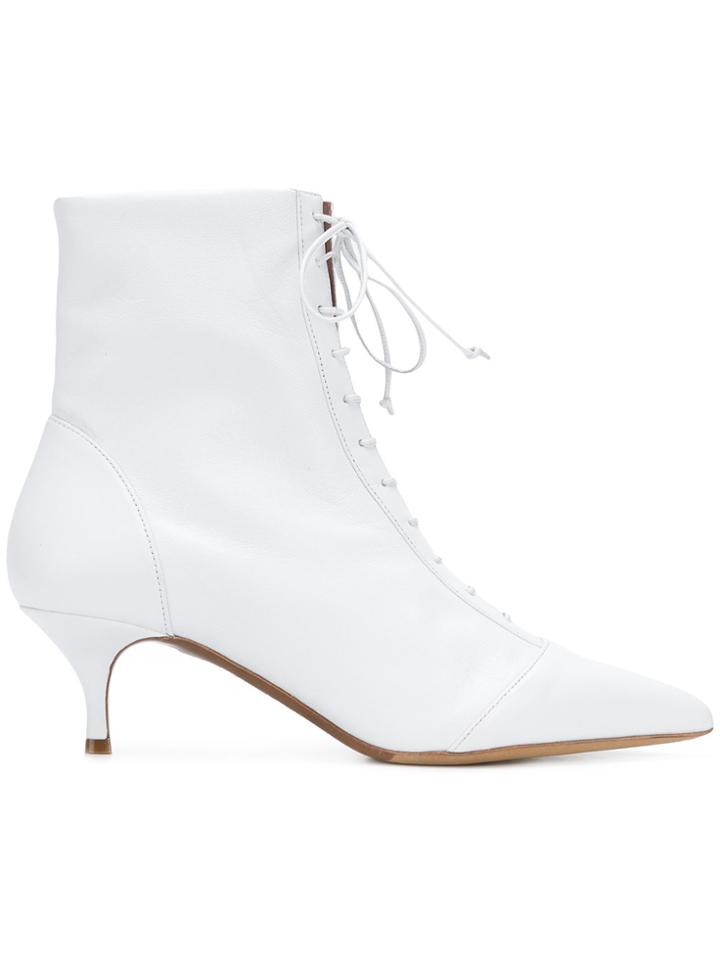 Tabitha Simmons Lace Front Pointed Ankle Boots - White