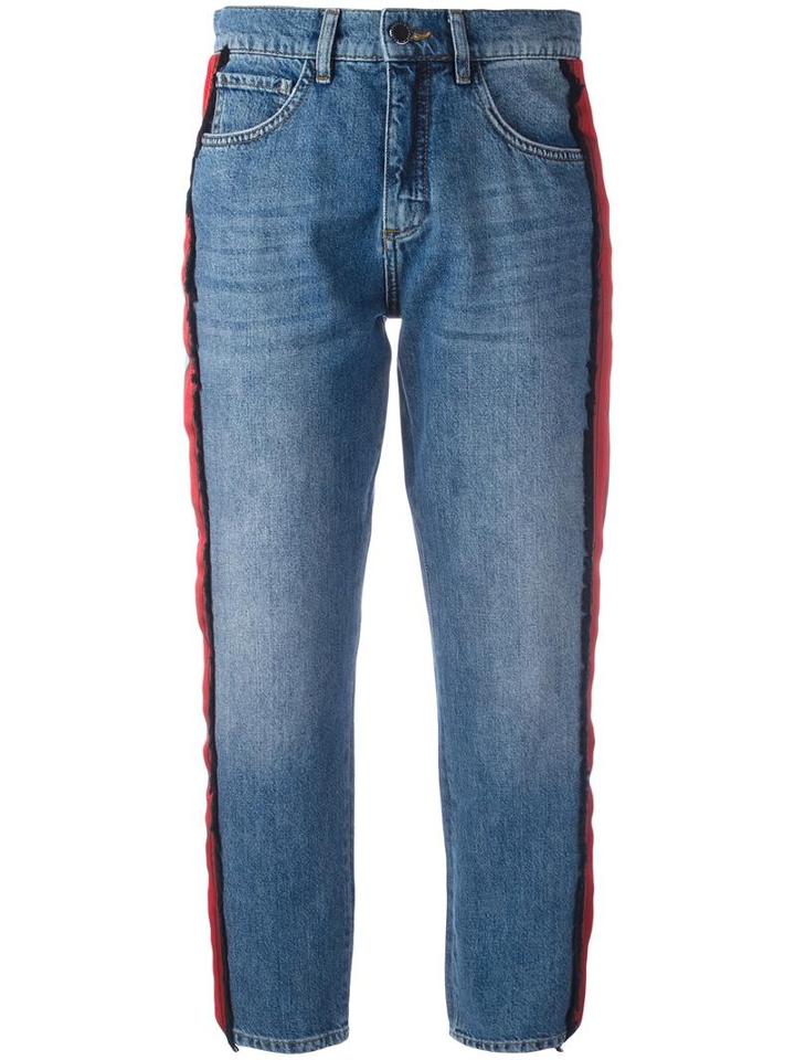 Victoria Victoria Beckham Side Stripe Cropped Jeans, Women's, Size: 26, Blue, Cotton