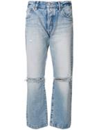 Moussy Distressed Straight Jeans - Blue