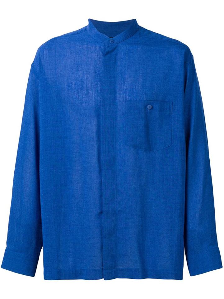 Issey Miyake Men Band Collar Shirt - Blue
