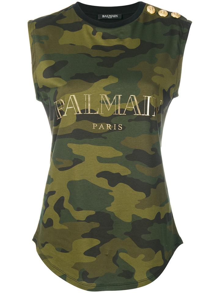 Balmain - Logo Print Top - Women - Cotton - 34, Grey, Cotton