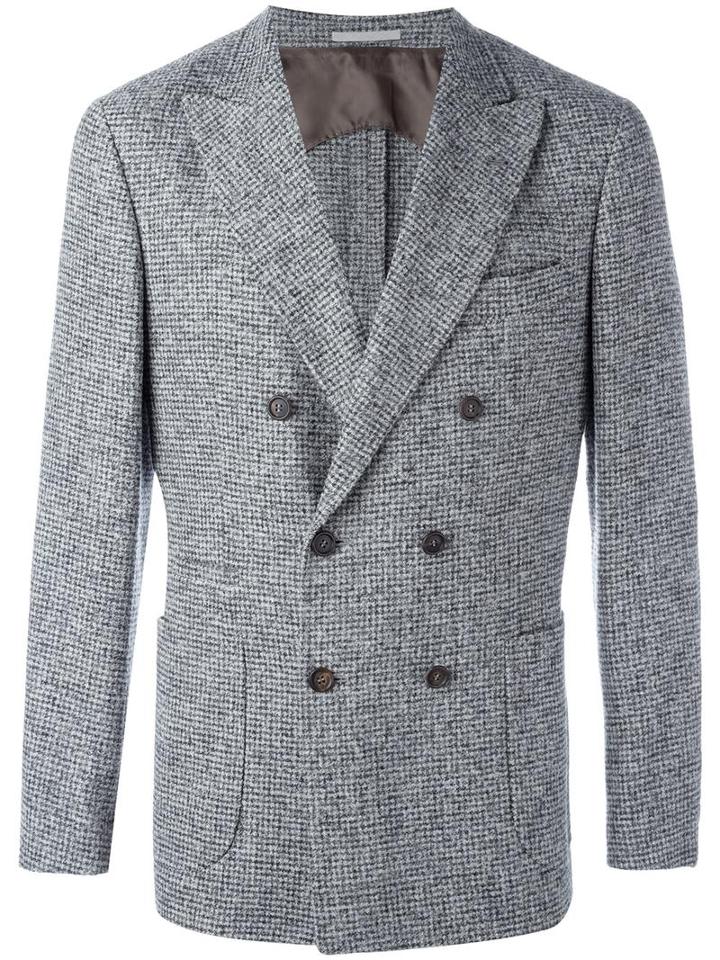 Brunello Cucinelli Double Breasted Blazer, Men's, Size: 50, Grey, Virgin Wool/alpaca/polyamide/cupro