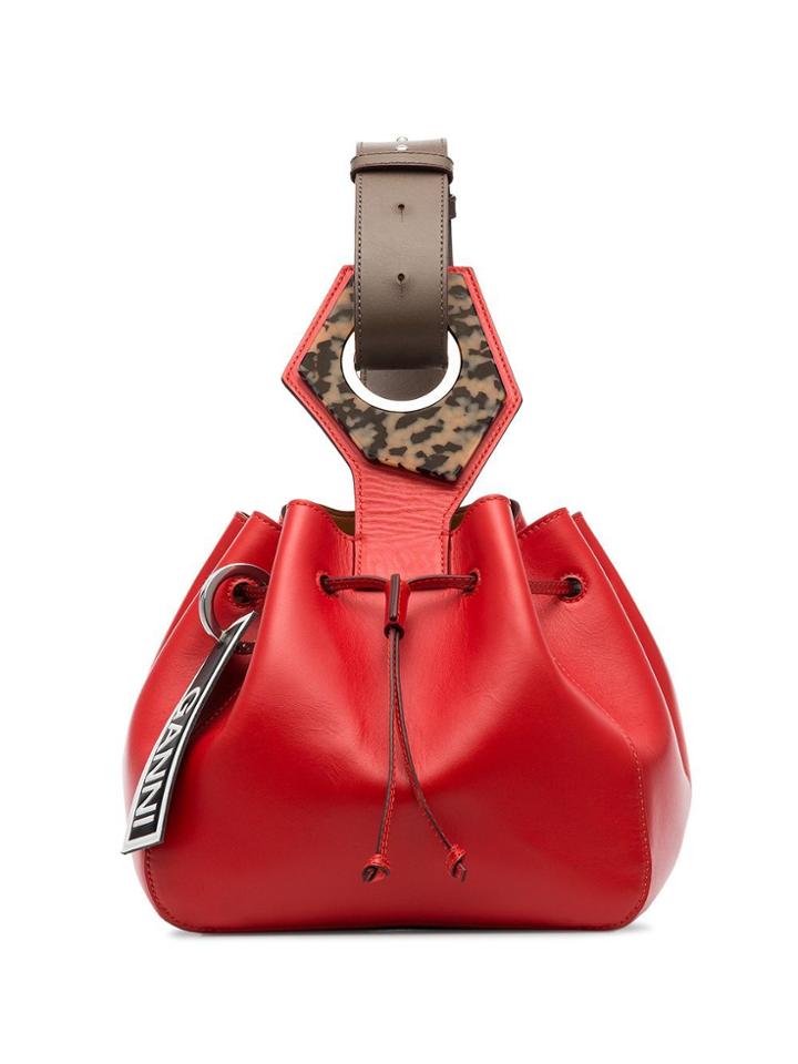 Ganni Logo Tag Bucket Bag - Red