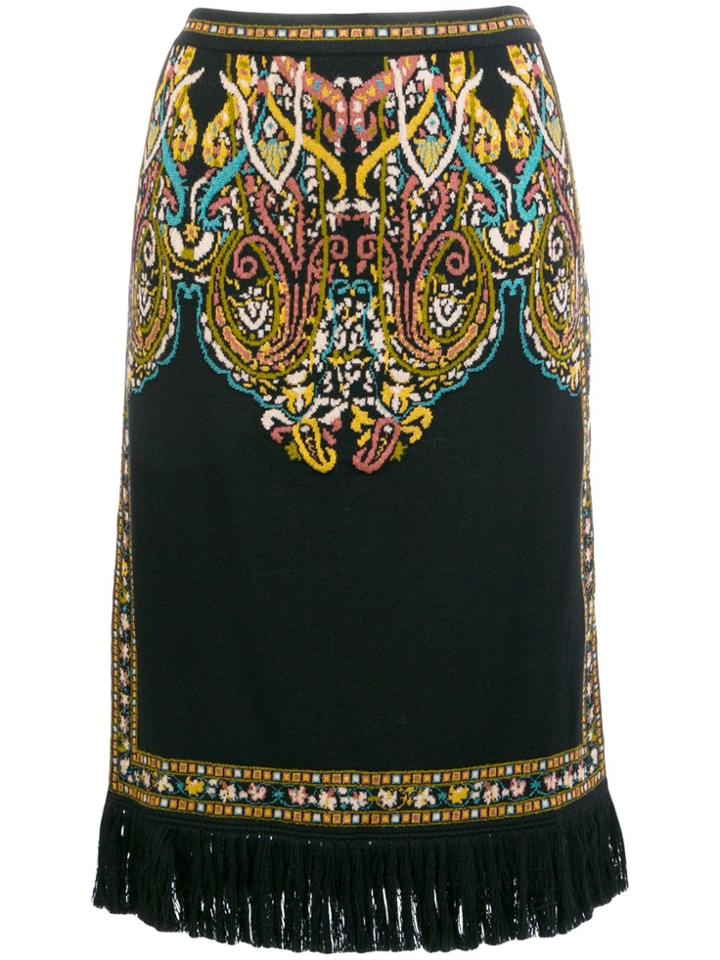 Etro Patterned Knit Fringe Skirt - Black