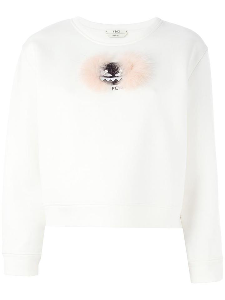 Fendi - Wonders Sweatshirt - Women - Cotton/fox Fur/polyamide - 46, White, Cotton/fox Fur/polyamide