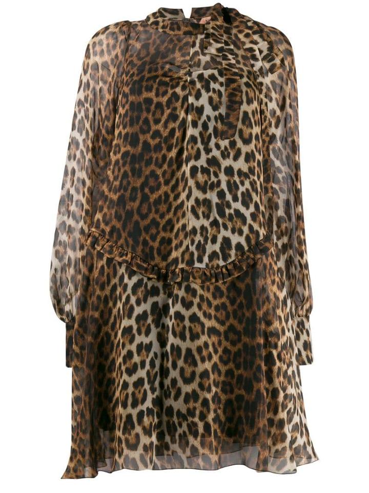 Nº21 Leopard Sheer Short Dress - Brown