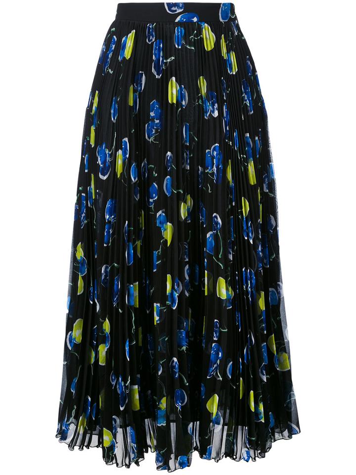 Msgm - Fish Print Pleated Midi Skirt - Women - Polyester - 40, Black, Polyester