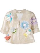 Delpozo Appliquéd Floral Jacquard Jacket, Women's, Size: 42, Nude/neutrals, Linen/flax/polyamide/polyester