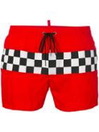 Dsquared2 - Checkerboard Swim Shorts - Men - Nylon/spandex/elastane - 46, Red, Nylon/spandex/elastane
