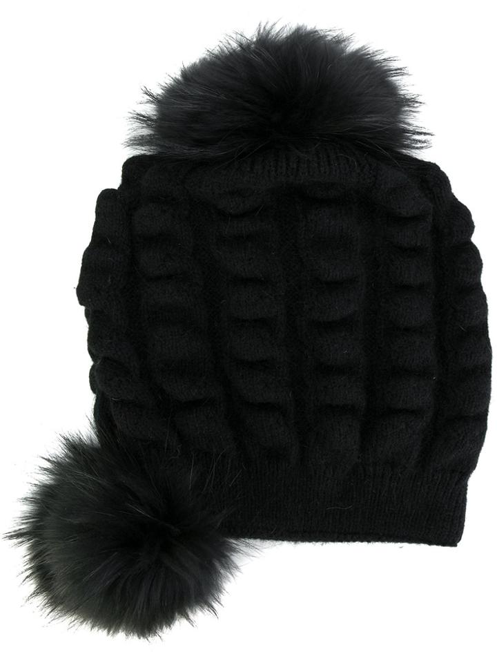 Liska Fox Fur Bobble Hat - Black