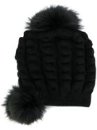 Liska Fox Fur Bobble Hat - Black