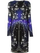 Roberto Cavalli Star Print Long Sleeve Knit Dress, Women's, Size: 42, Blue, Viscose