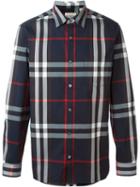 Burberry Brit Checked Shirt, Men's, Size: Large, Blue, Cotton/polyamide/spandex/elastane