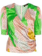 De La Vali Shanna Silk Buttoned Wrap Top - Green