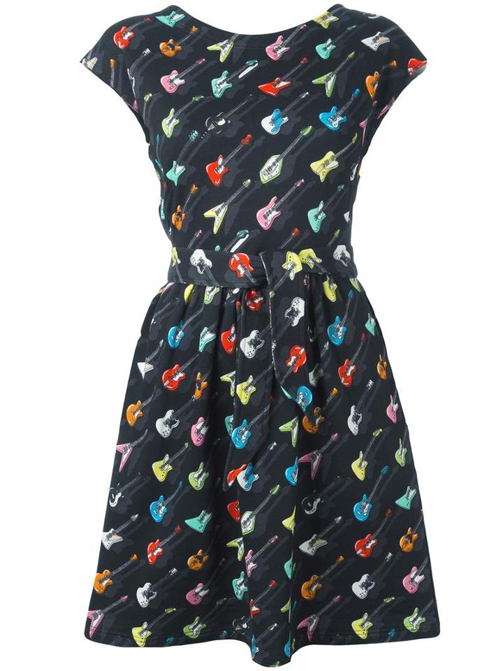 Jeremy Scott Guitar Print Dress, Women's, Size: 40, Black, Cotton