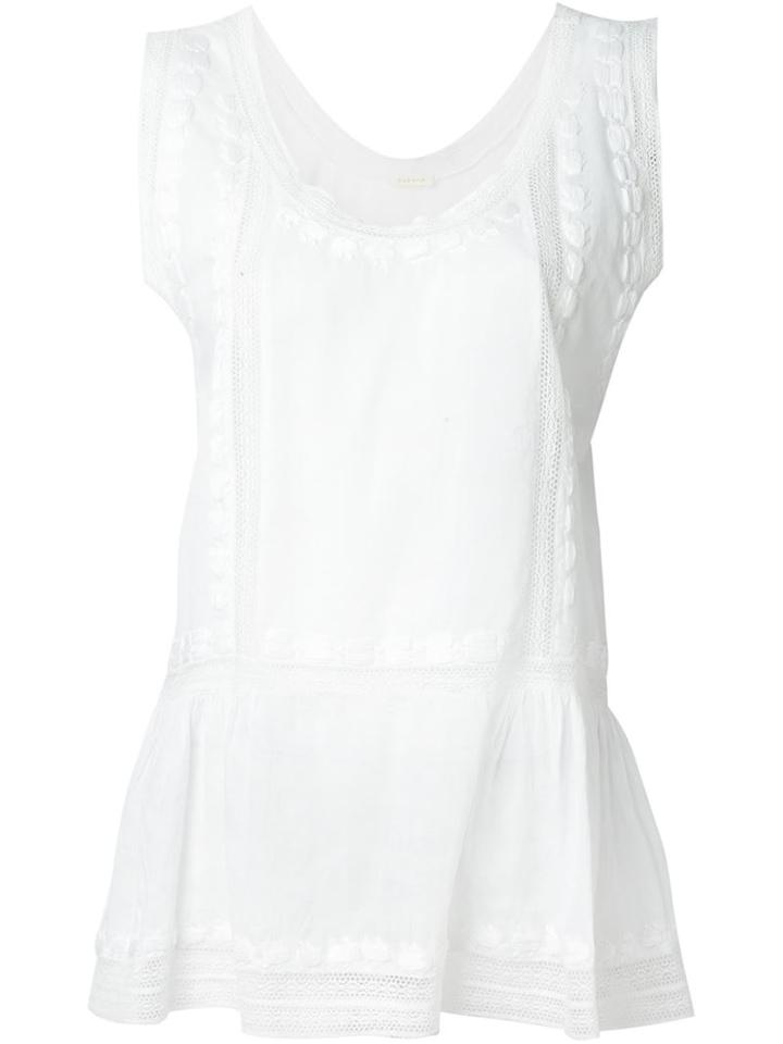 P.a.r.o.s.h. Embroidered Lace Trim Detail Flare Waist Tank Top