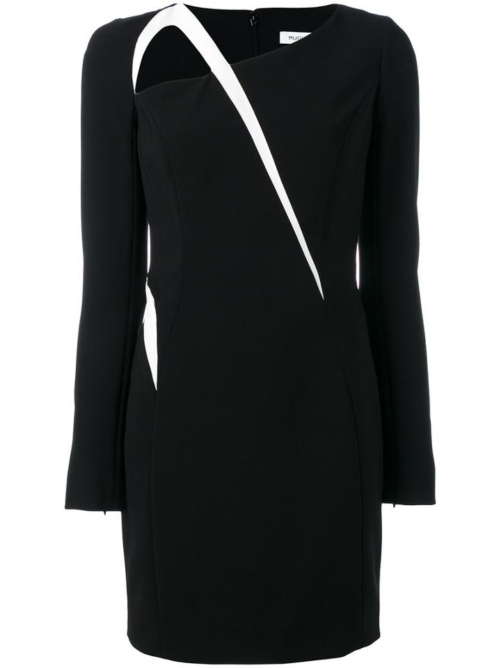 Mugler Contrasting Detail Dress, Women's, Size: 36, Black, Polyester/acetate