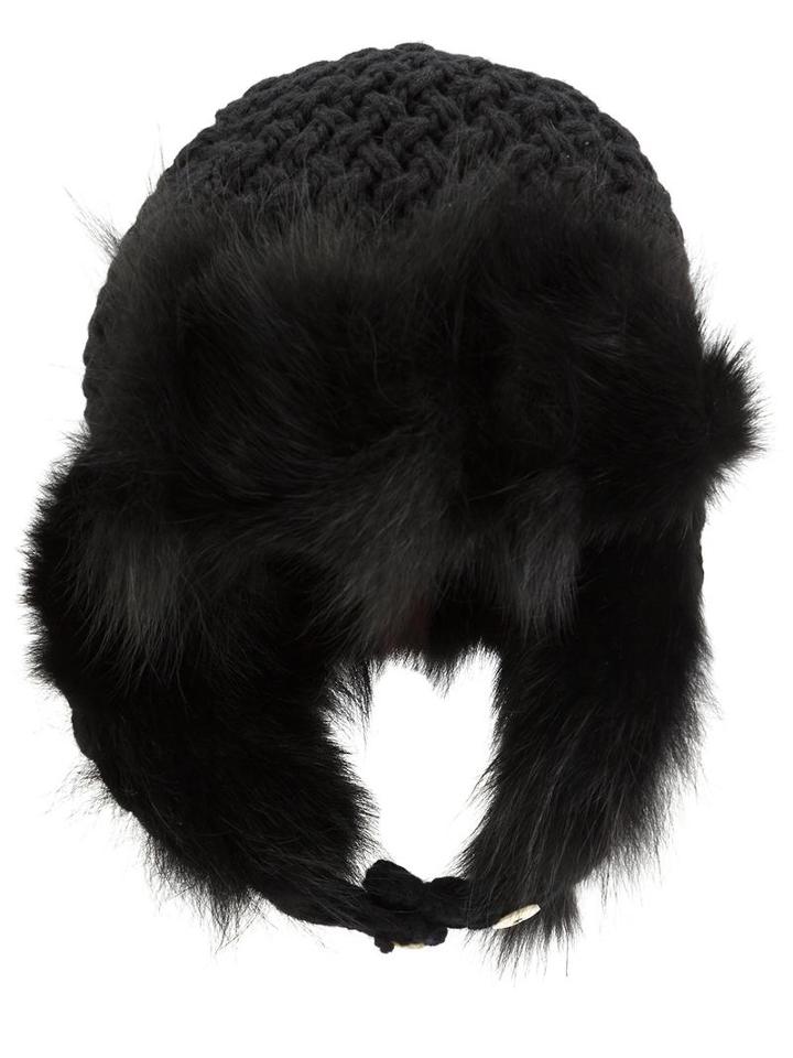 Inverni Ear Muff Beanie, Women's, Size: 57, Black, Wool/coyote Fur
