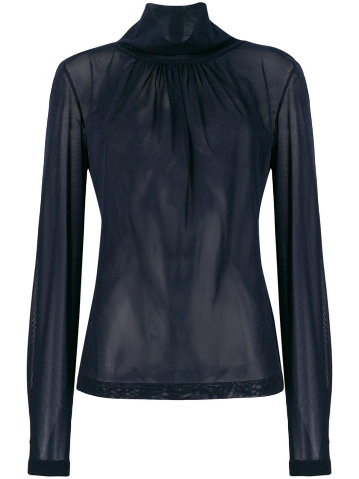 Victoria Beckham High Neck Chiffon Blouse - Blue