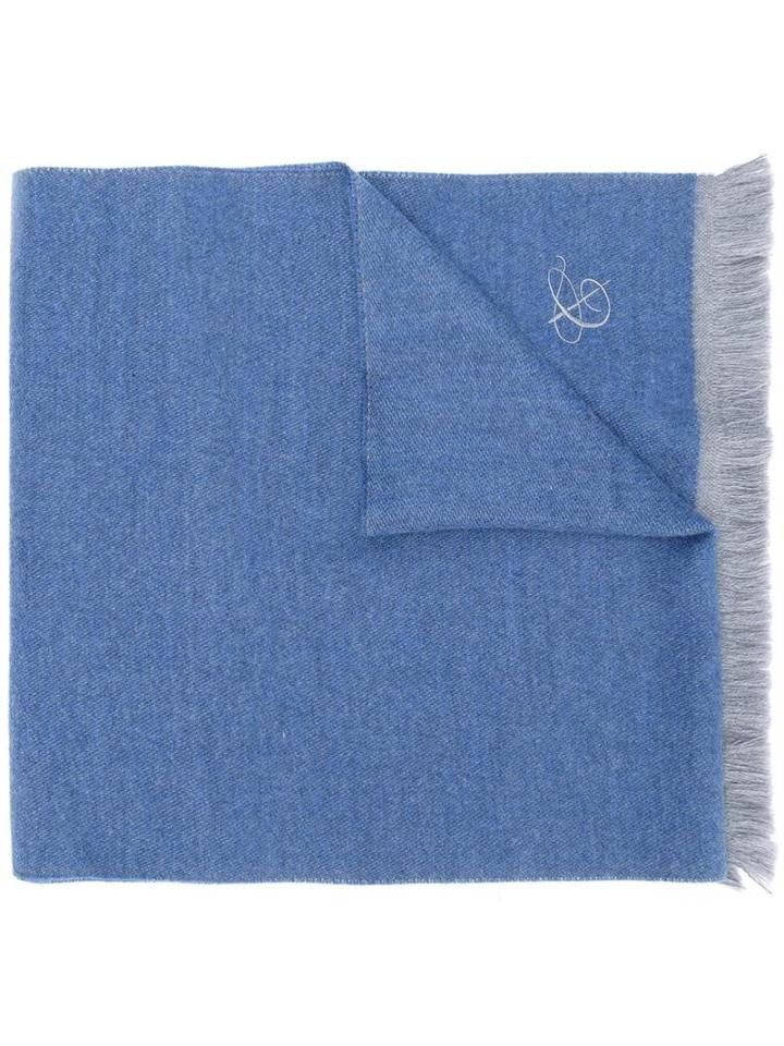 Canali Fringed Hem Scarf, Men's, Blue, Wool