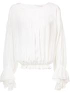 Chloé Peasant Sleeve Top, Women's, Size: 34, White, Silk