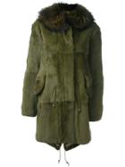 Furs66 Hooded Mini Parka, Women's, Size: 38, Green, Rabbit Fur/racoon Fur/viscose/rabbit Fur