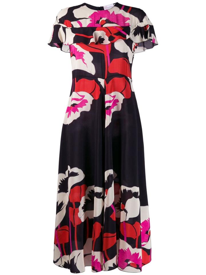 Red Valentino Floral Midi Dress - Black