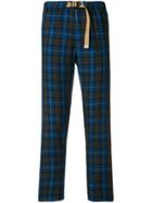White Sand Checked Straight-leg Trousers - Blue