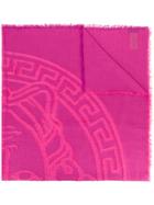Versace Embroidered Medusa Logo Shawl - Pink & Purple