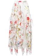 Alice+olivia Floral-print Lace-trimmed Ruffled Midi Skirt - White