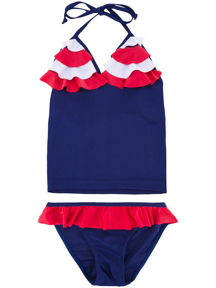 Duskii Girl - Frill Trim Tankini Set - Kids - Polyester/spandex/elastane - 12 Yrs, Blue