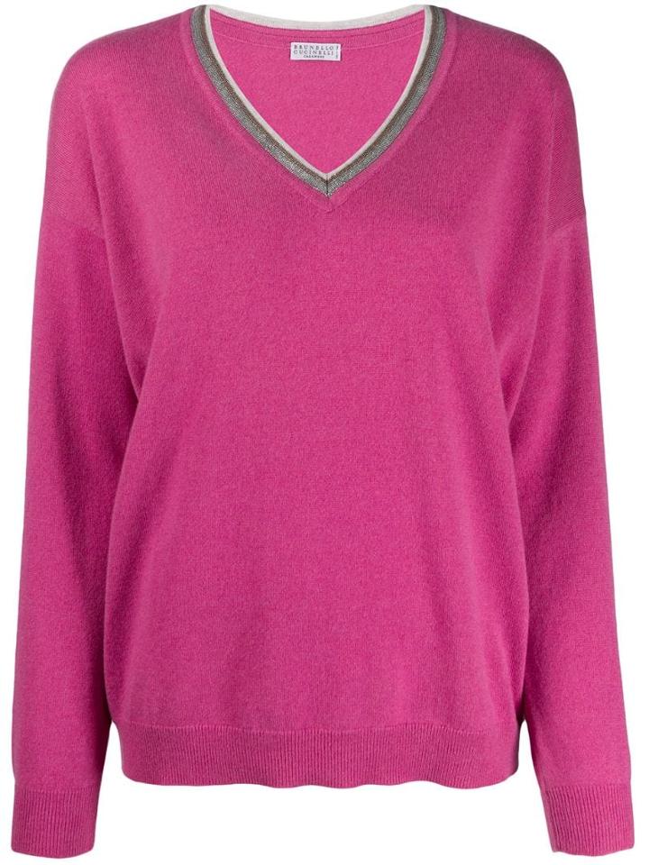 Brunello Cucinelli Cashmere V-neck Pullover - Pink