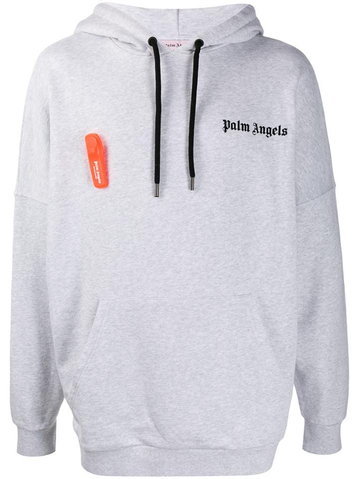 Palm Angels Alarm Pin Oversized Hoodie - Grey