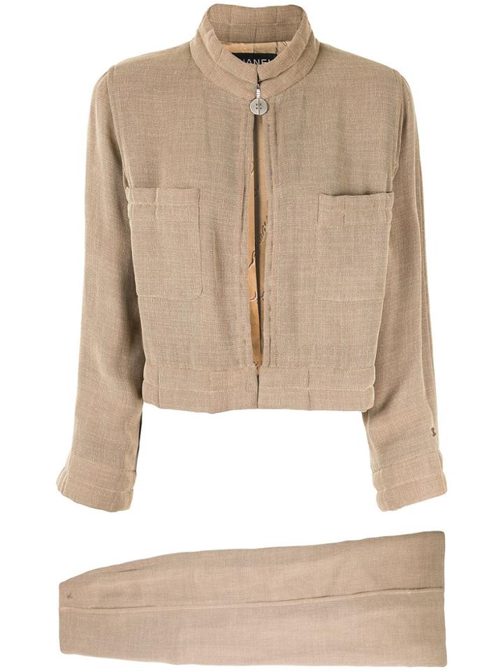 Chanel Pre-owned 1999 Stand-up Collar Skirt And Jacket Set - Brown